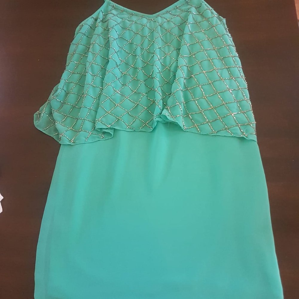 Needle&Thread Mini Strap Dress Turquoise & Silver - Picture 8 of 10